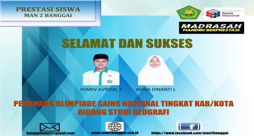 Siswa MAN 2 Banggai menjadi Pemenang Olimpiade Sains Nasional tingkat Kabupaten Bidang Studi Geografi